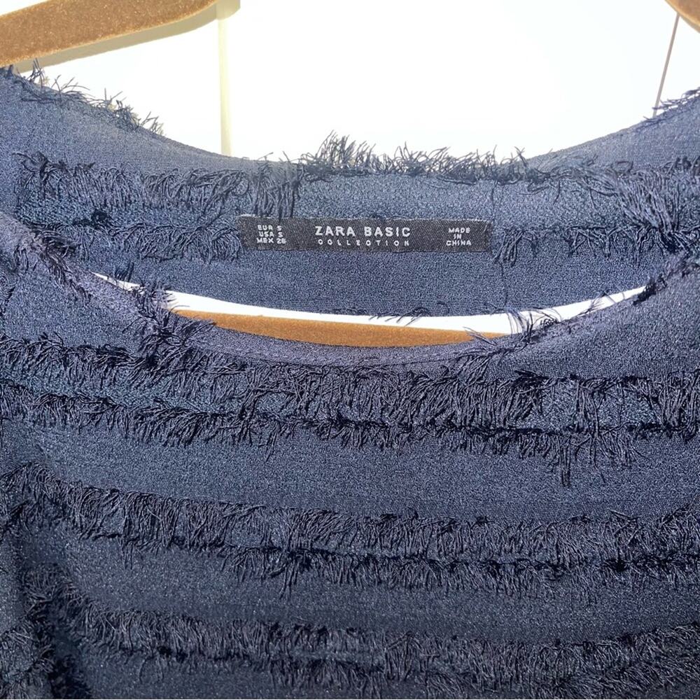 Zara Fringe Long Sleeve Black and White Top Small - Picture 5 of 5